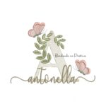 Matriz de Bordado - Nome Antonella folhas e Borboletas