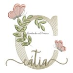 Matriz de Bordado - Nome Cátia folhas e Borboletas