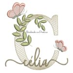 Matriz de Bordado - Nome Célia folhas e Borboletas