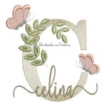 Matriz de Bordado - Nome Celina folhas e Borboletas