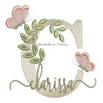 Matriz de Bordado - Nome Clarissa folhas e Borboletas