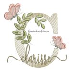 Matriz de Bordado - Nome Clarisse folhas e Borboletas