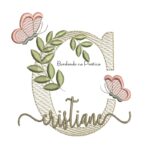 Matriz de Bordado - Nome Cristiane folhas e Borboletas