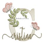 Matriz de Bordado - Nome Cristina folhas e Borboletas