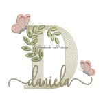 Matriz de Bordado - Nome Daniela folhas e Borboletas