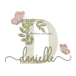 Matriz de Bordado - Nome Danielle folhas e Borboletas