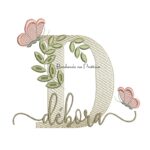 Matriz de Bordado - Nome Débora folhas e Borboletas