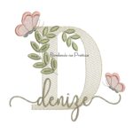 Matriz de Bordado - Nome Denize folhas e Borboletas