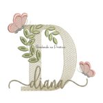 Matriz de Bordado - Nome Diana folhas e Borboletas