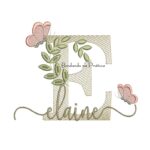 Matriz de Bordado - Nome Elaine folhas e Borboletas