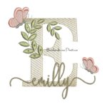 Matriz de Bordado - Nome Emilly folhas e Borboletas