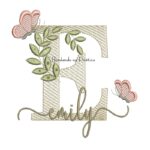 Matriz de Bordado - Nome Emily folhas e Borboletas