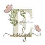 Matriz de Bordado - Nome Evelyn folhas e Borboletas