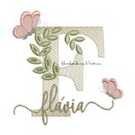 Matriz de Bordado - Nome Flávia folhas e Borboletas
