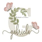 Matriz de Bordado - Nome Gabriela folhas e Borboletas