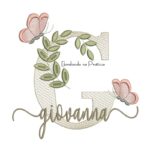 Matriz de Bordado - Nome Giovanna folhas e Borboletas