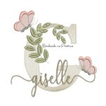 Matriz de Bordado - Nome Giselle folhas e Borboletas