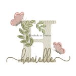 Matriz de Bordado - Nome Hanielle folhas e Borboletas