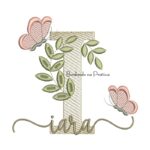 Matriz de Bordado - Nome Iara folhas e Borboletas
