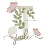 Matriz de Bordado - Nome Jade folhas e Borboletas