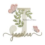 Matriz de Bordado - Nome Janaina folhas e Borboletas