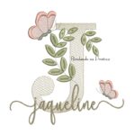 Matriz de Bordado - Nome Jaqueline folhas e Borboletas