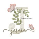 Matriz de Bordado - Nome Jasmim folhas e Borboletas