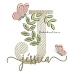 Matriz de Bordado - Nome Jéssica folhas e Borboletas