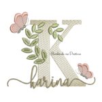 Matriz de Bordado - Nome Karina folhas e Borboletas