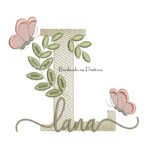 Matriz de Bordado - Nome Lana folhas e Borboletas