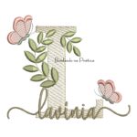 Matriz de Bordado - Nome Lavínia folhas e Borboletas