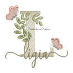 Matriz de Bordado - Nome Lígia folhas e Borboletas