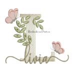 Matriz de Bordado - Nome Lívia folhas e Borboletas