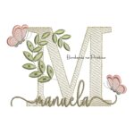 Matriz de Bordado - Nome Manuela folhas e Borboletas