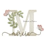 Matriz de Bordado - Nome Márcia folhas e Borboletas
