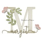Matriz de Bordado - Nome Margot folhas e Borboletas