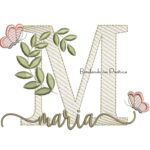 Matriz de Bordado - Nome Maria Flor folhas e Borboletas