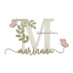 Matriz de Bordado - Nome Mariana folhas e Borboletas