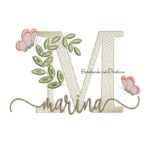 Matriz de Bordado - Nome Marina folhas e Borboletas