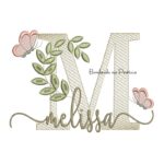 Matriz de Bordado - Nome Melissa folhas e Borboletas