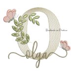 Matriz de Bordado - Nome Olga folhas e Borboletas