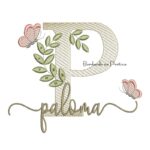 Matriz de Bordado - Nome Paloma folhas e Borboletas
