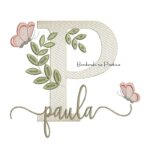 Matriz de Bordado - Nome Paula folhas e Borboletas