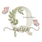 Matriz de Bordado - Nome Quésia folhas e Borboletas