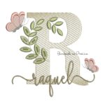 Matriz de Bordado - Nome Raquel folhas e Borboletas