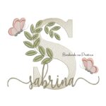 Matriz de Bordado - Nome Sabrina folhas e Borboletas