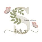 Matriz de Bordado - Nome Sara Folhas e Borboletas