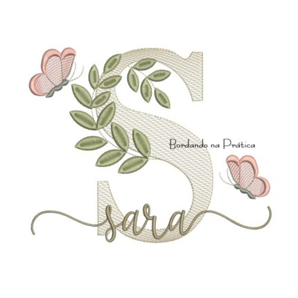 Matriz de Bordado - Nome Sara Folhas e Borboletas