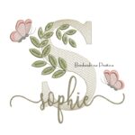 Matriz de Bordado - Nome Sophie folhas e Borboletas