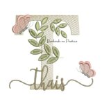 Matriz de Bordado - Nome Thaís Folhas e Borboletas